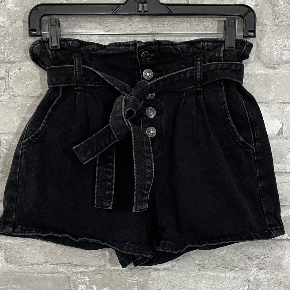 American Eagle Outfitters Black Button-Up High-Waisted Mom Shorts
